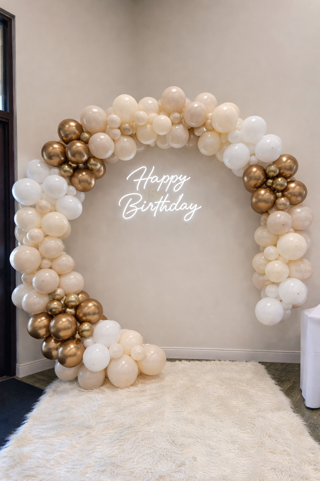 Gold & White Birthday Balloon Arch