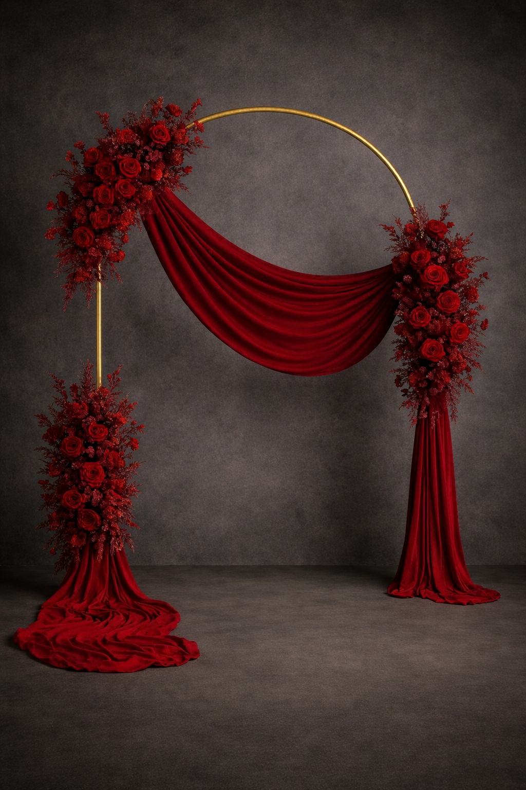 Gold Wedding Arch with Red Floral Decor