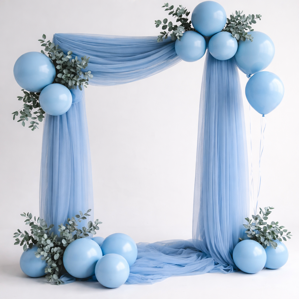 Blue Balloon Arch with Tulle Drapes
