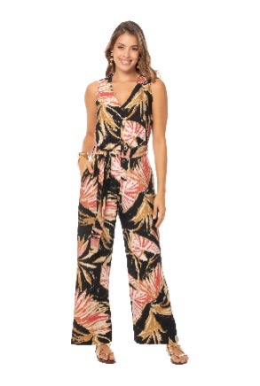 Tropical Print Wide-Leg Jumpsuit