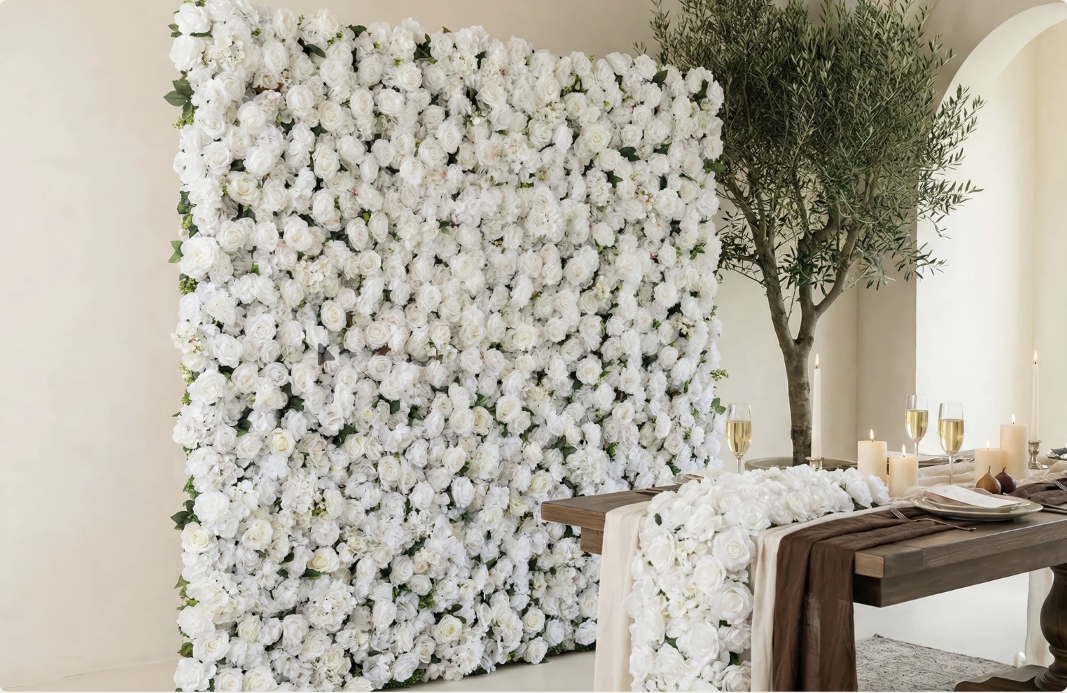 White Floral Backdrop Rental