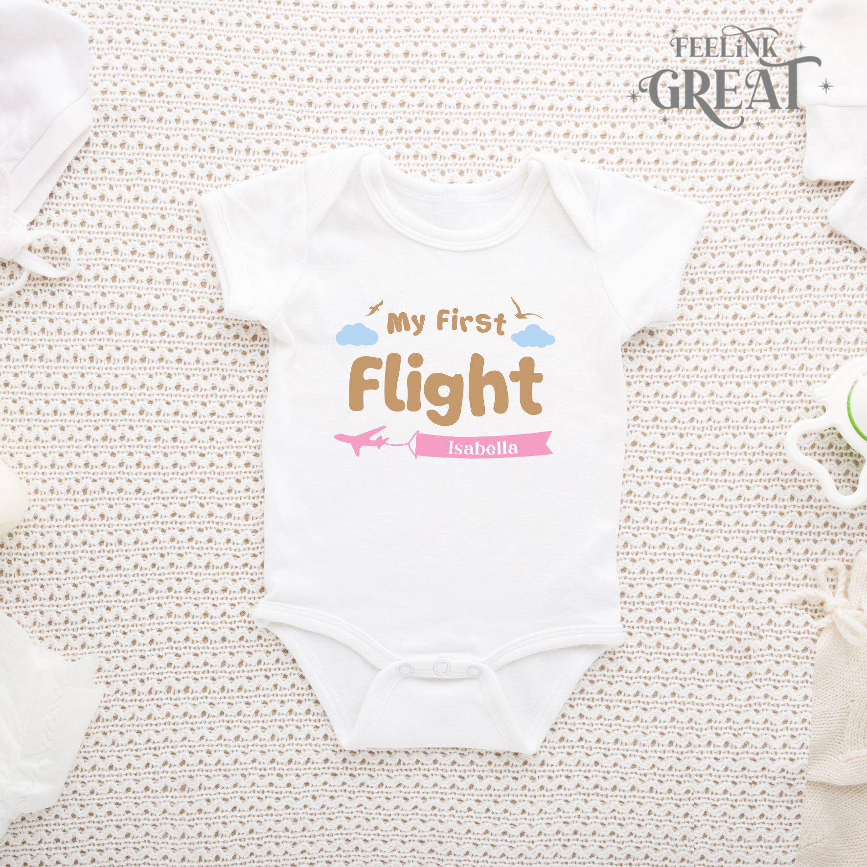 Personalized "My First Flight" Baby Bodysuit