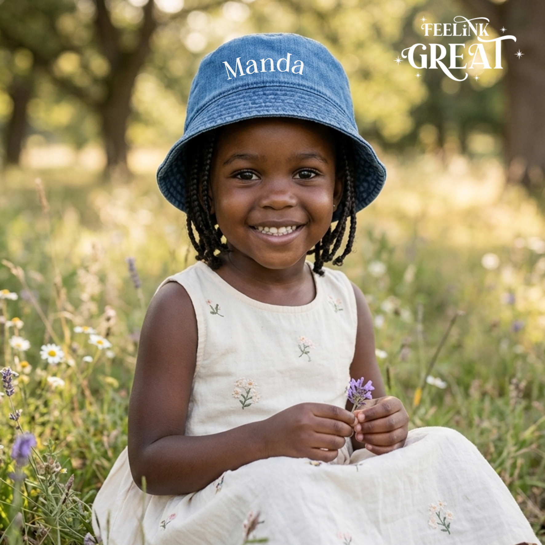 Personalised Denim Bucket Hat for Kids