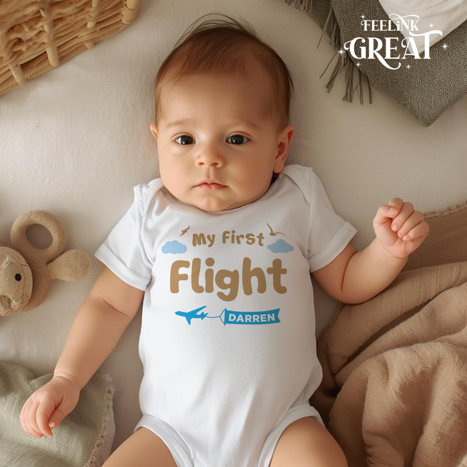 Personalized "My First Flight" Baby Bodysuit