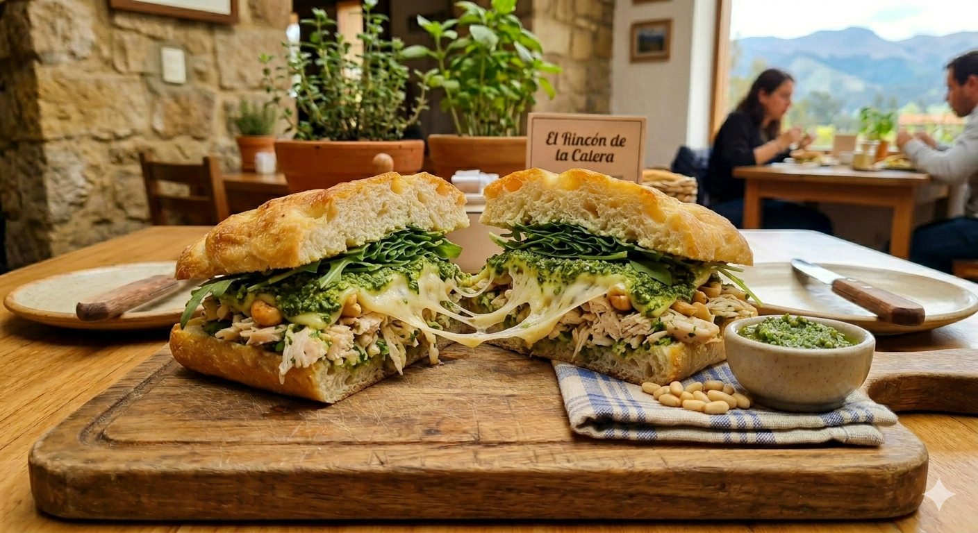 Sándwich artesanal de pollo y pesto