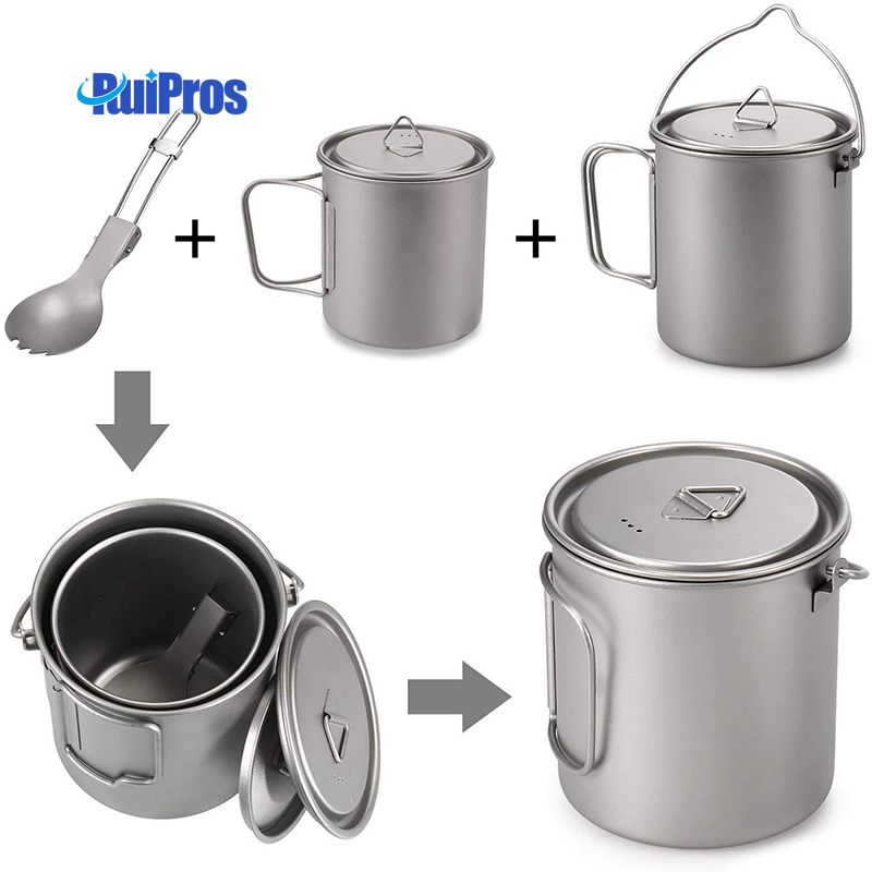 Portable Titanium Pot Water Mug Cup with Lid and Foldable Handle | ruipros 