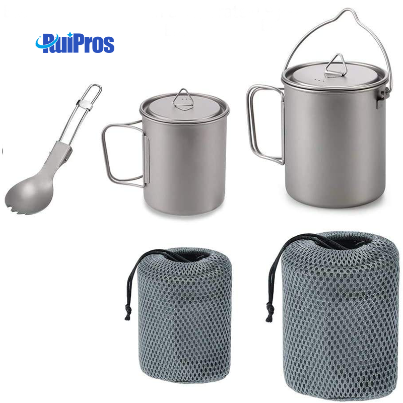 Portable Titanium Pot Water Mug Cup with Lid and Foldable Handle | ruipros 