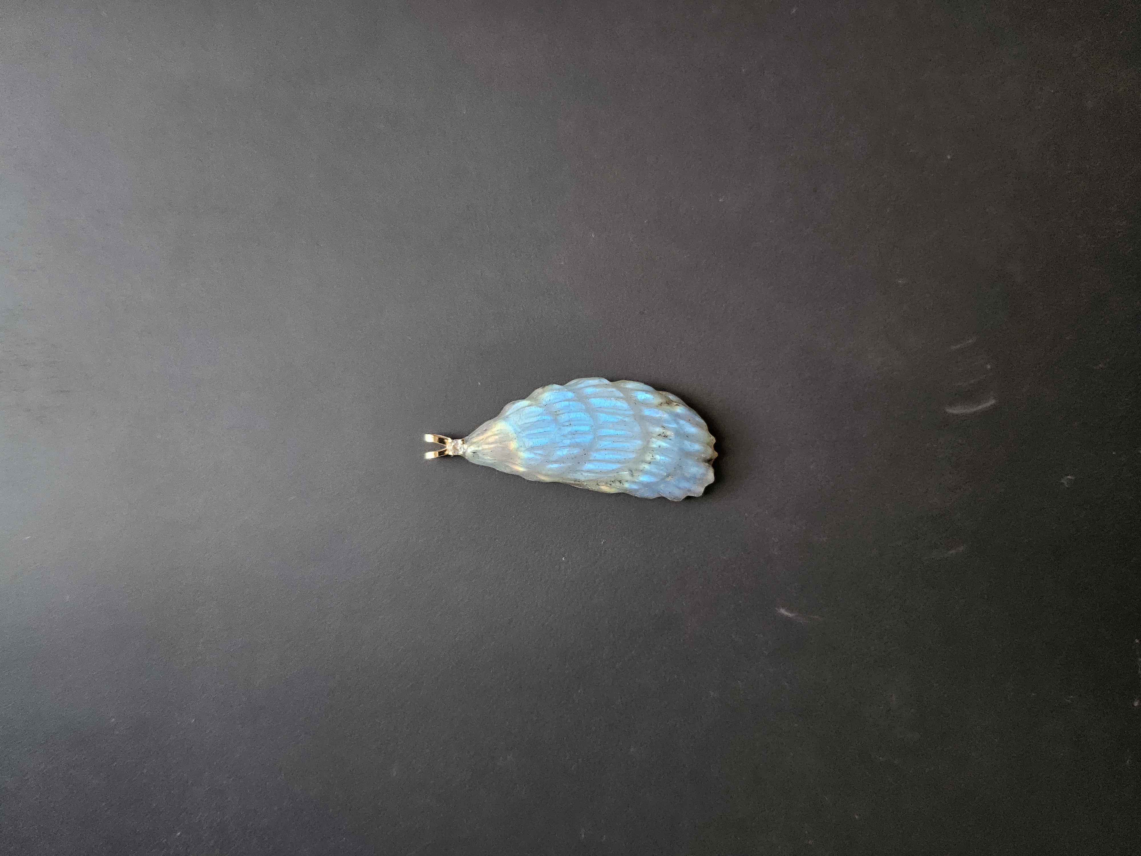 Grey Shell with Blue Light · Labradorite · 14k Gold