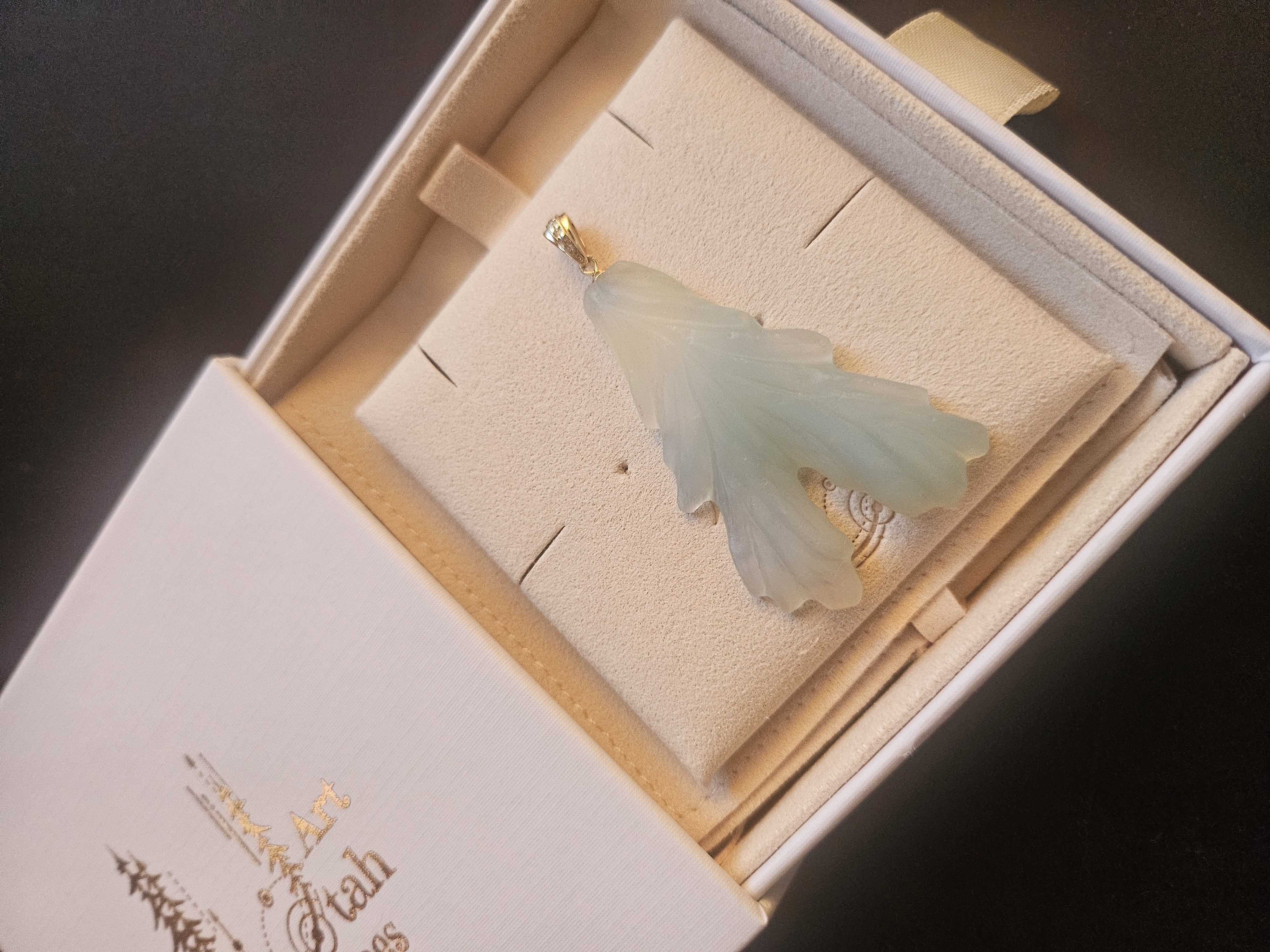 Carved Chalcedony Coral Pendant 