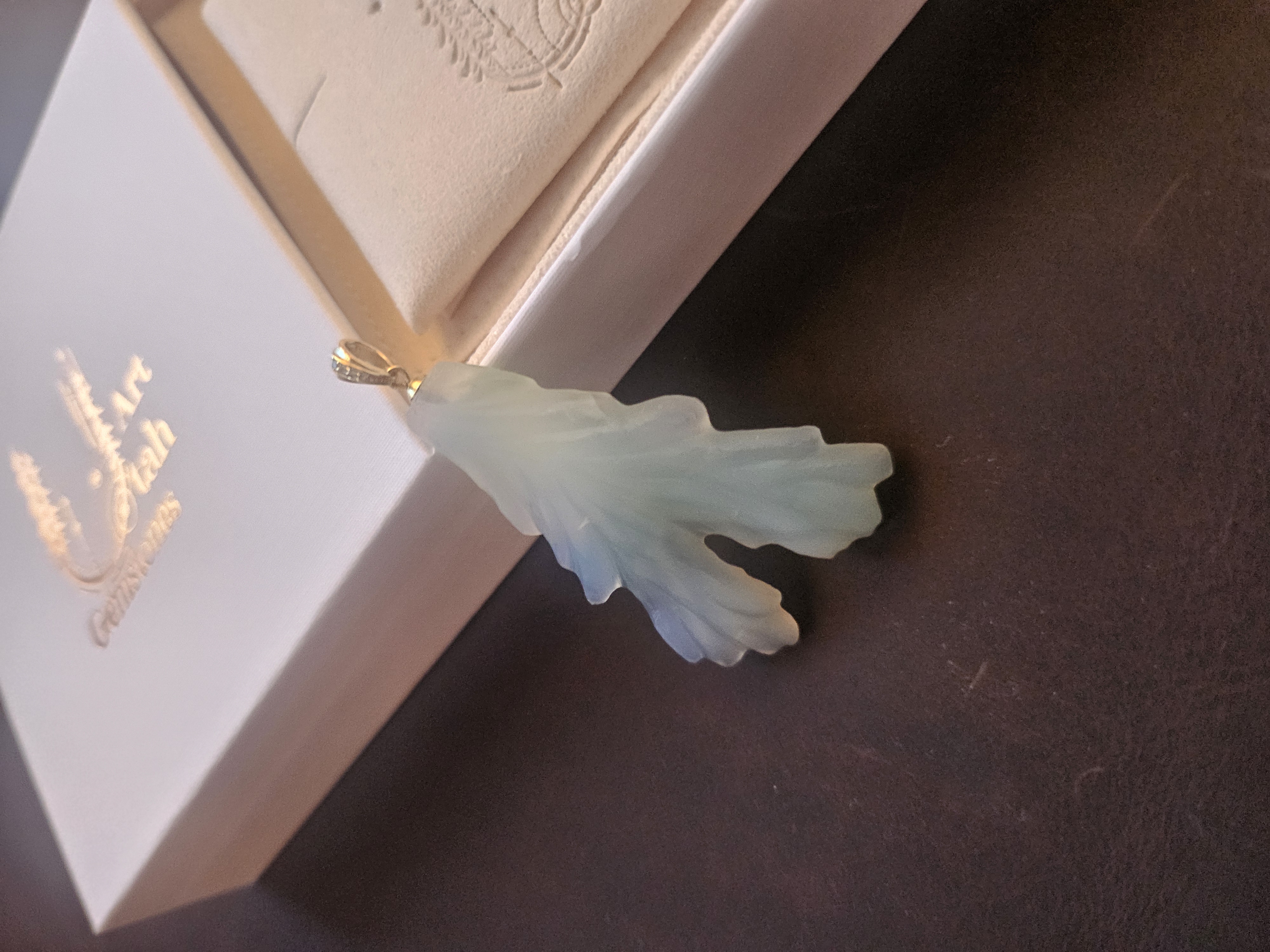 Carved Chalcedony Coral Pendant 