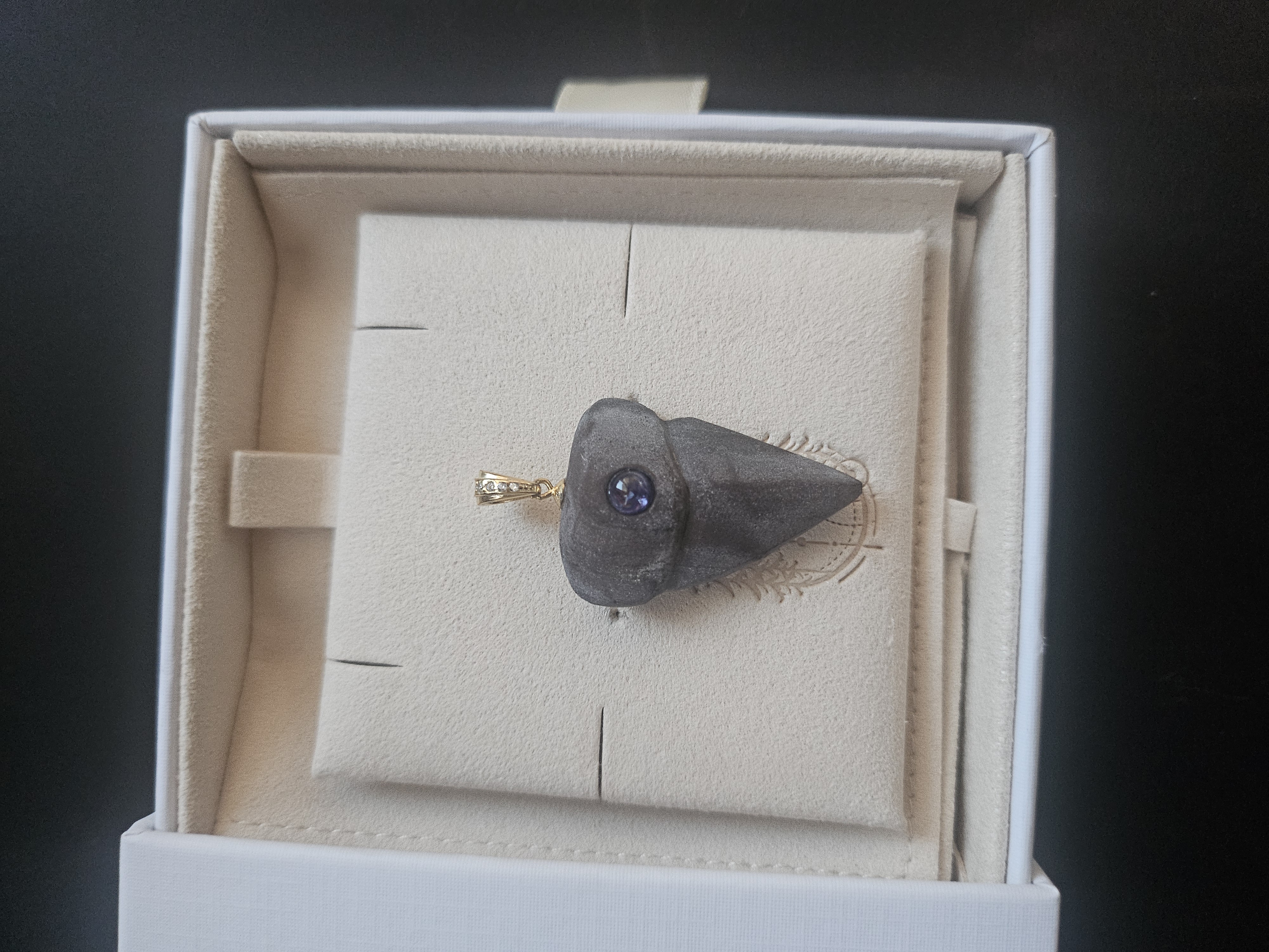 Carved Bonneville Stone Shark Tooth · Tanzanite Pendant