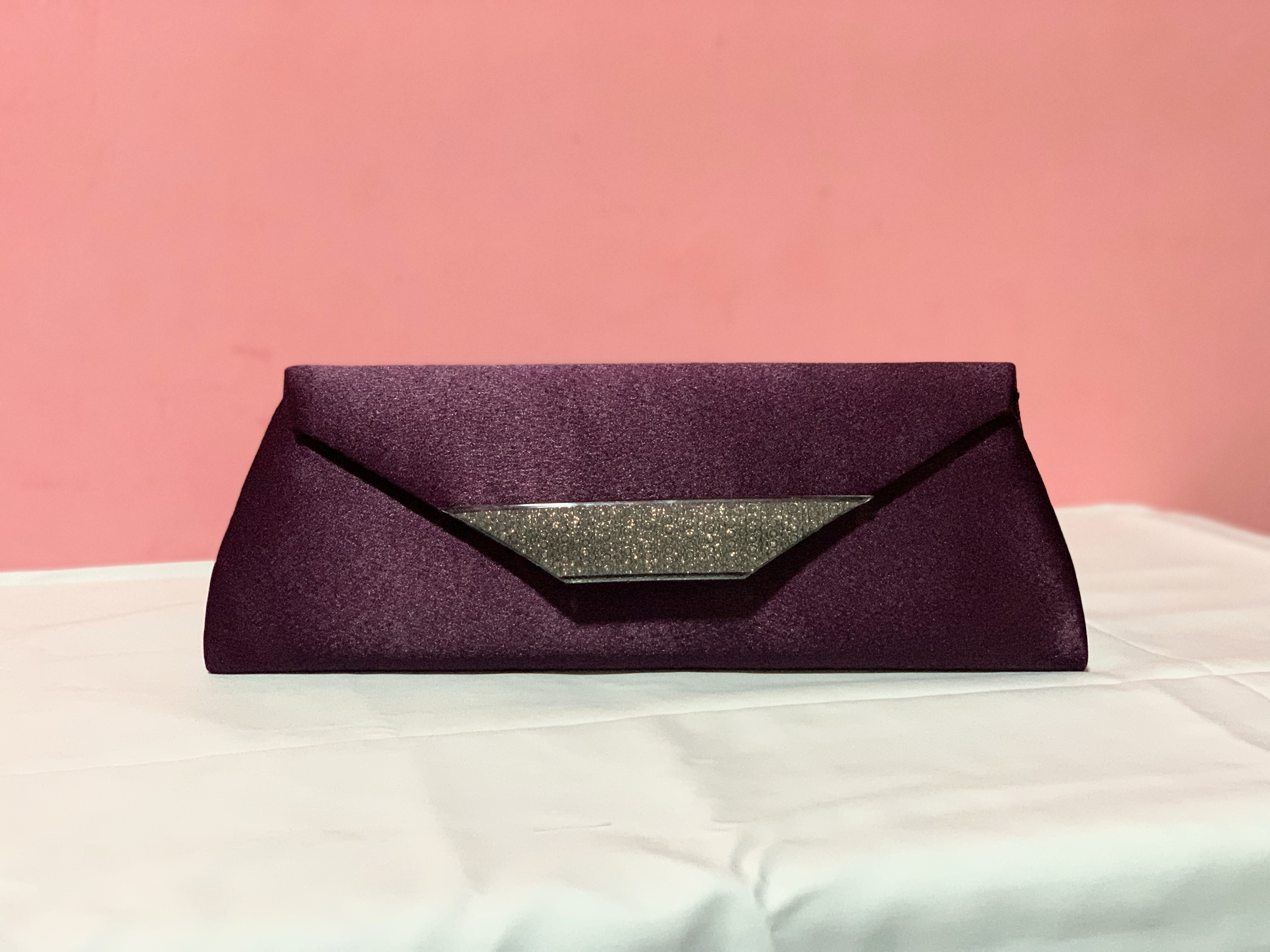 Elegant Plum Satin Clutch with Chain Strap