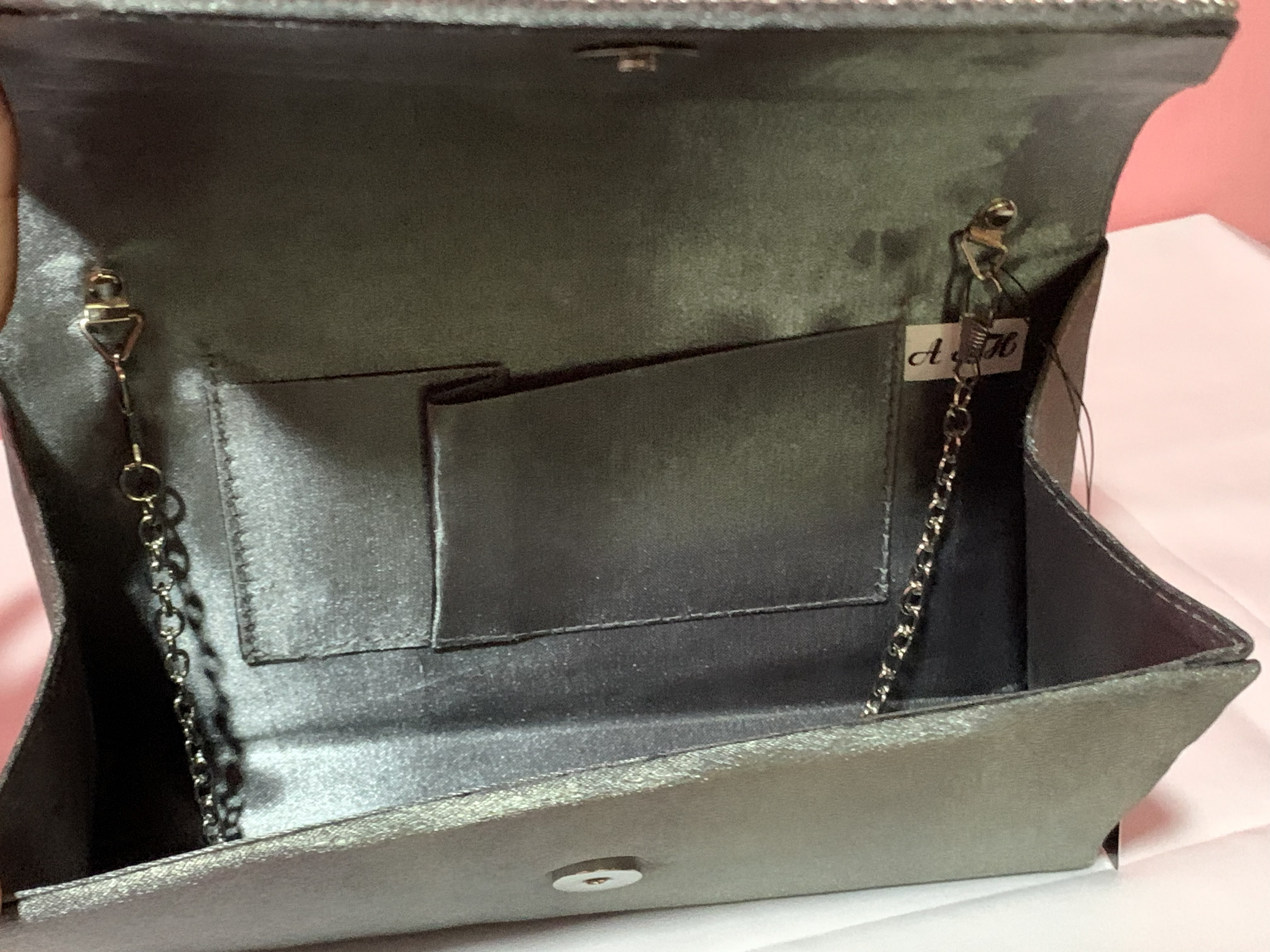 Elegant Beaded Satin Clutch with Chain Strap