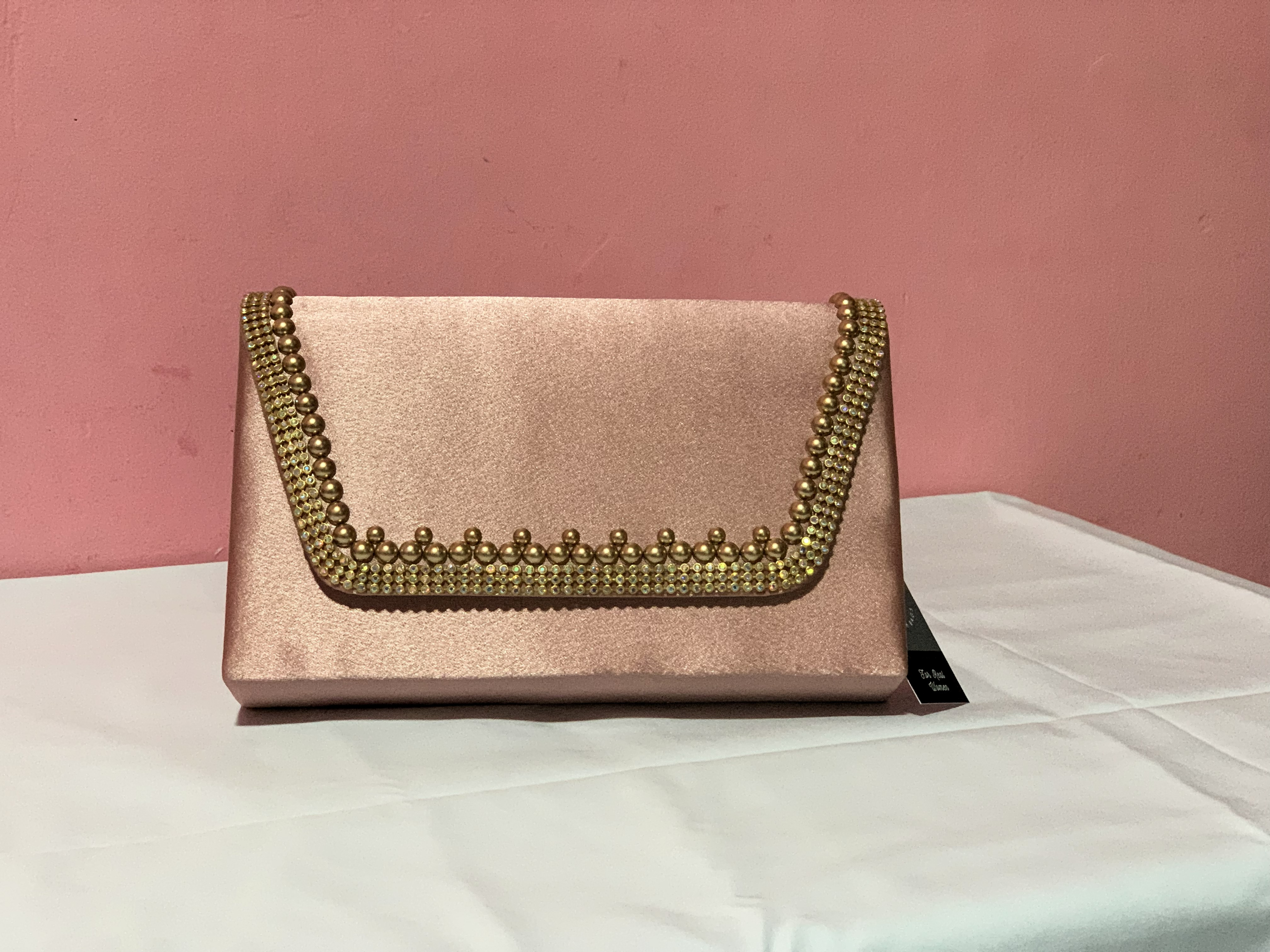 Elegant Beaded Satin Clutch with Chain Strap