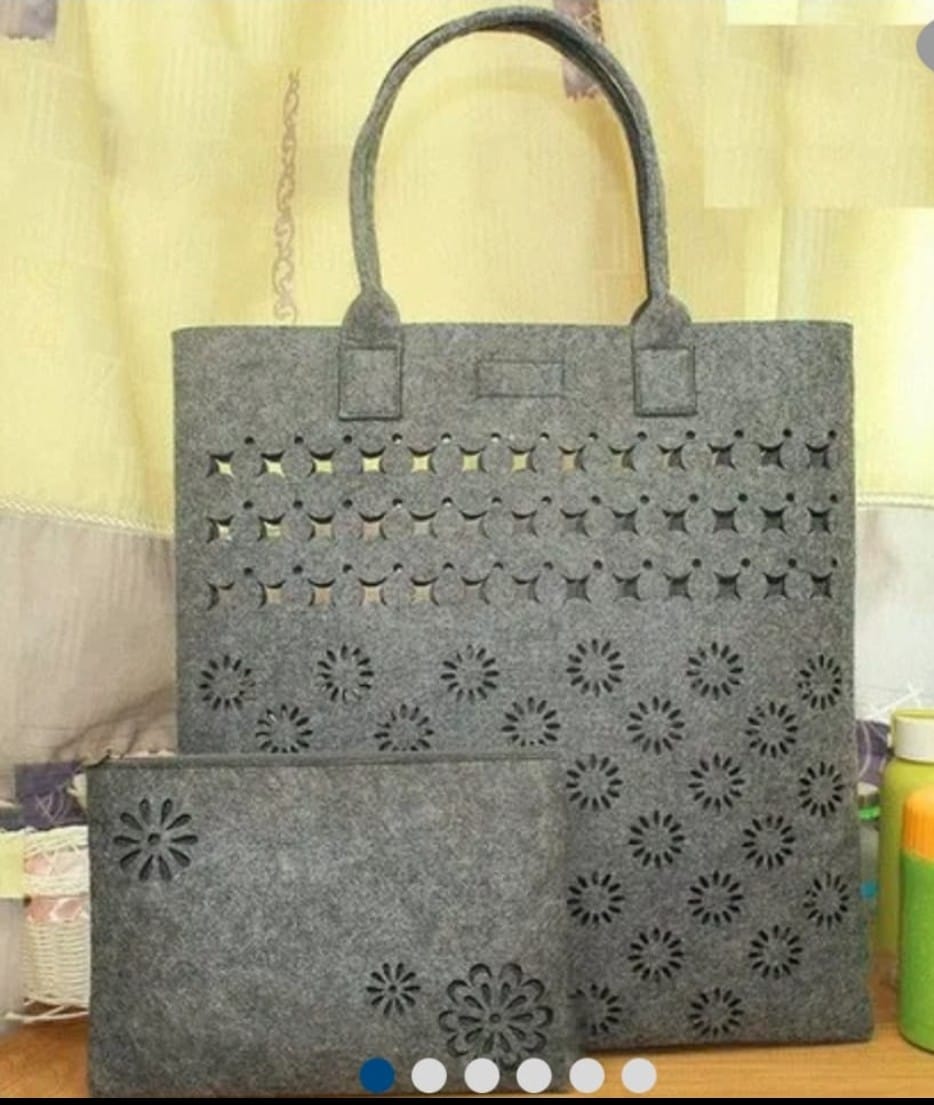 Grey Felt Tote and Pouch Set