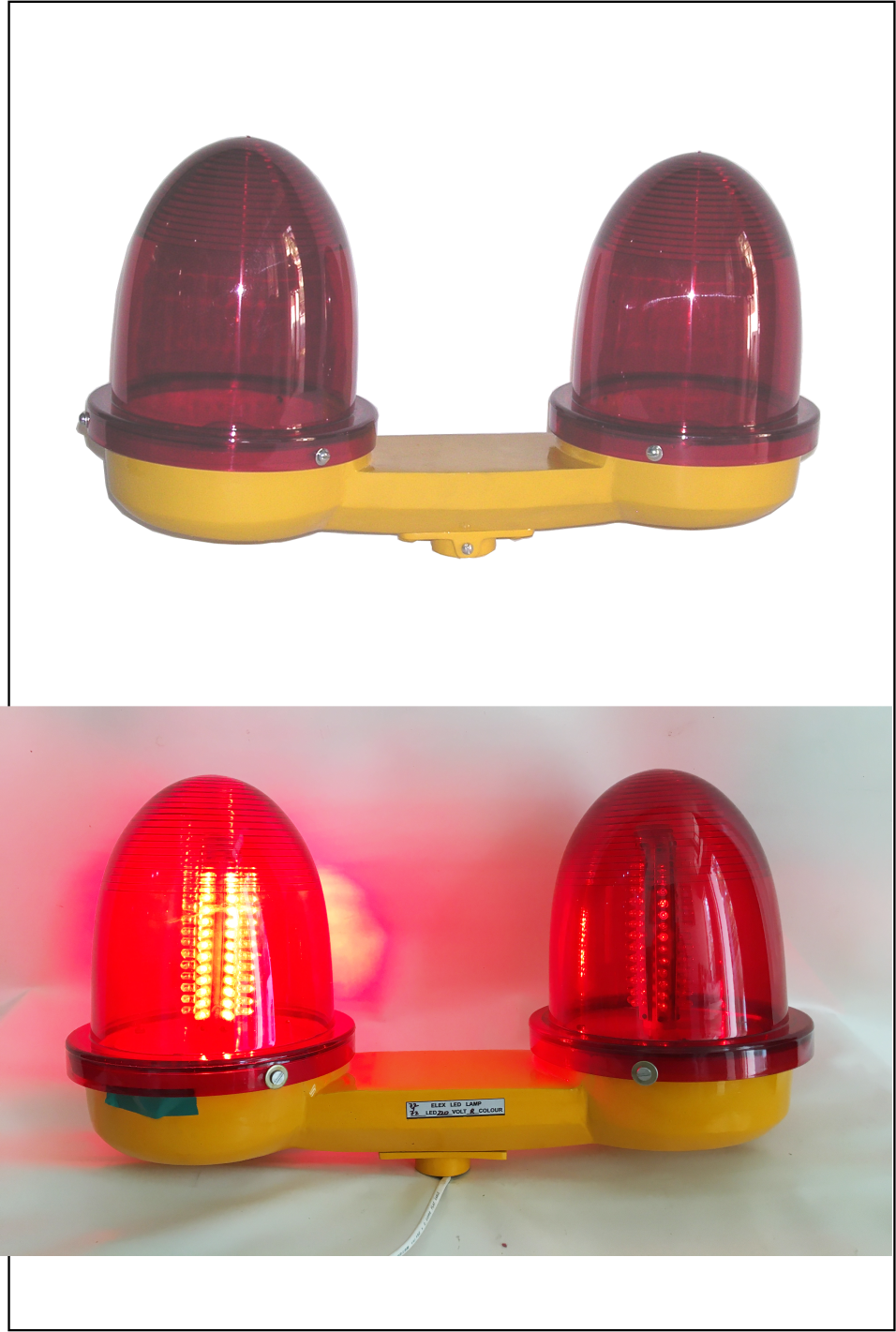 LED TOWER / AVIATION LIGHT  DOUBLE  WITH POLY-CARBONATE DOME & ALUMINUM BASE  AUTOMATIC ON & OFF WITH  ALTERNATE FLASHING
