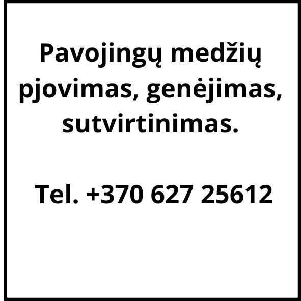 Pavojingų medžių pjovimas. Tel. +370 627 25612