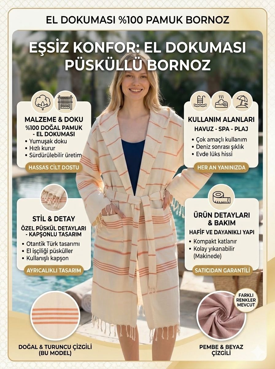Peştemal Çizgili Bornoz Turuncu