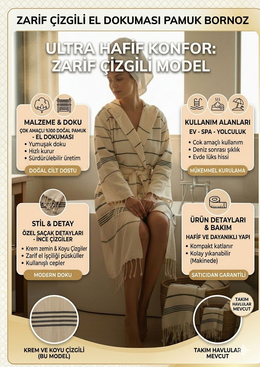 Peştemal Çizgili Bornoz Mavi
