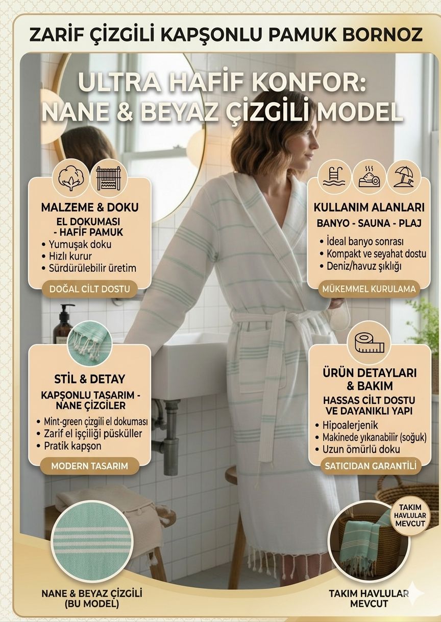 Peştemal Çizgili Bornoz Mint Yeşil