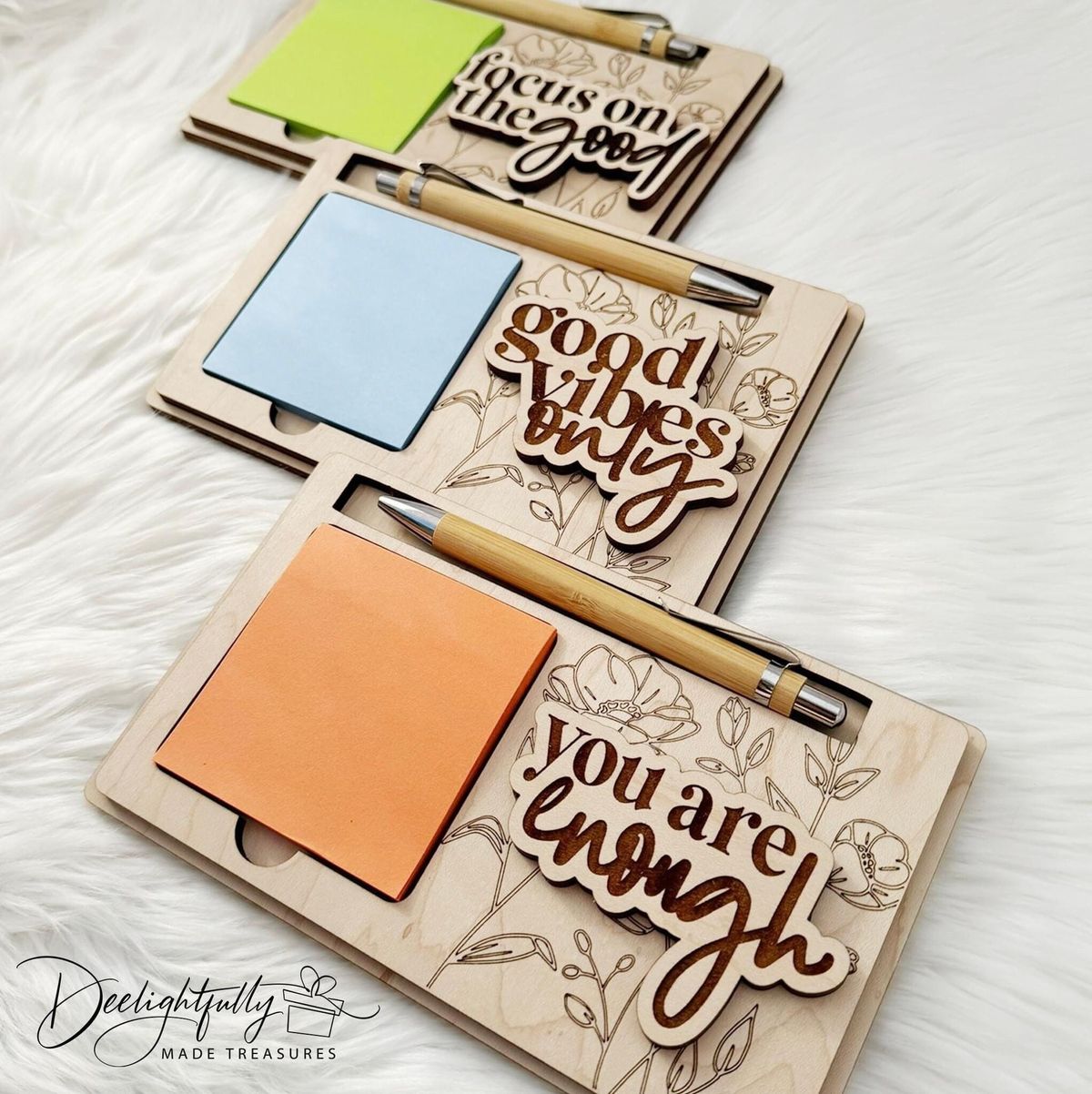 Porta notas motivacional de madera 3Pzs