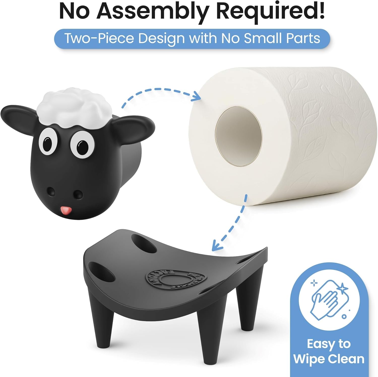 Sheep Toilet Paper Holder Set, 3-Pack, Black Sheep Funny Bathroom Decor, Free Standing Cute Animal Toilet Paper Organizer, Unique Bathroom Accessories, Modern Farmhouse Decor, No Assembly, Gift-Ready
