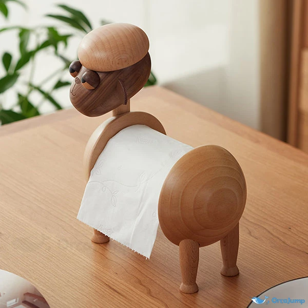  Elegant Sheep Shaped Tissue Holder in High-Quality Beech Wood and Rich Black Walnut Wood