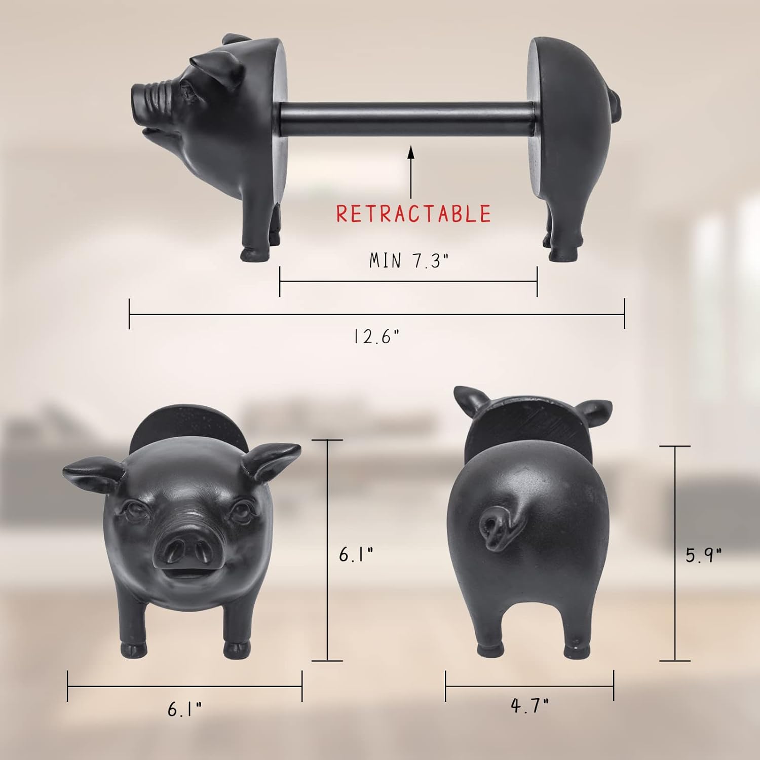 Pig-Shaped Paper Towel Holder, Black Pig Paper Towel Holder Farmhouse Paper Towel Holder, Rustic Country Decorative Standing Utensil for Kitchen, Vintage Animal Tissue Towel Display Stand