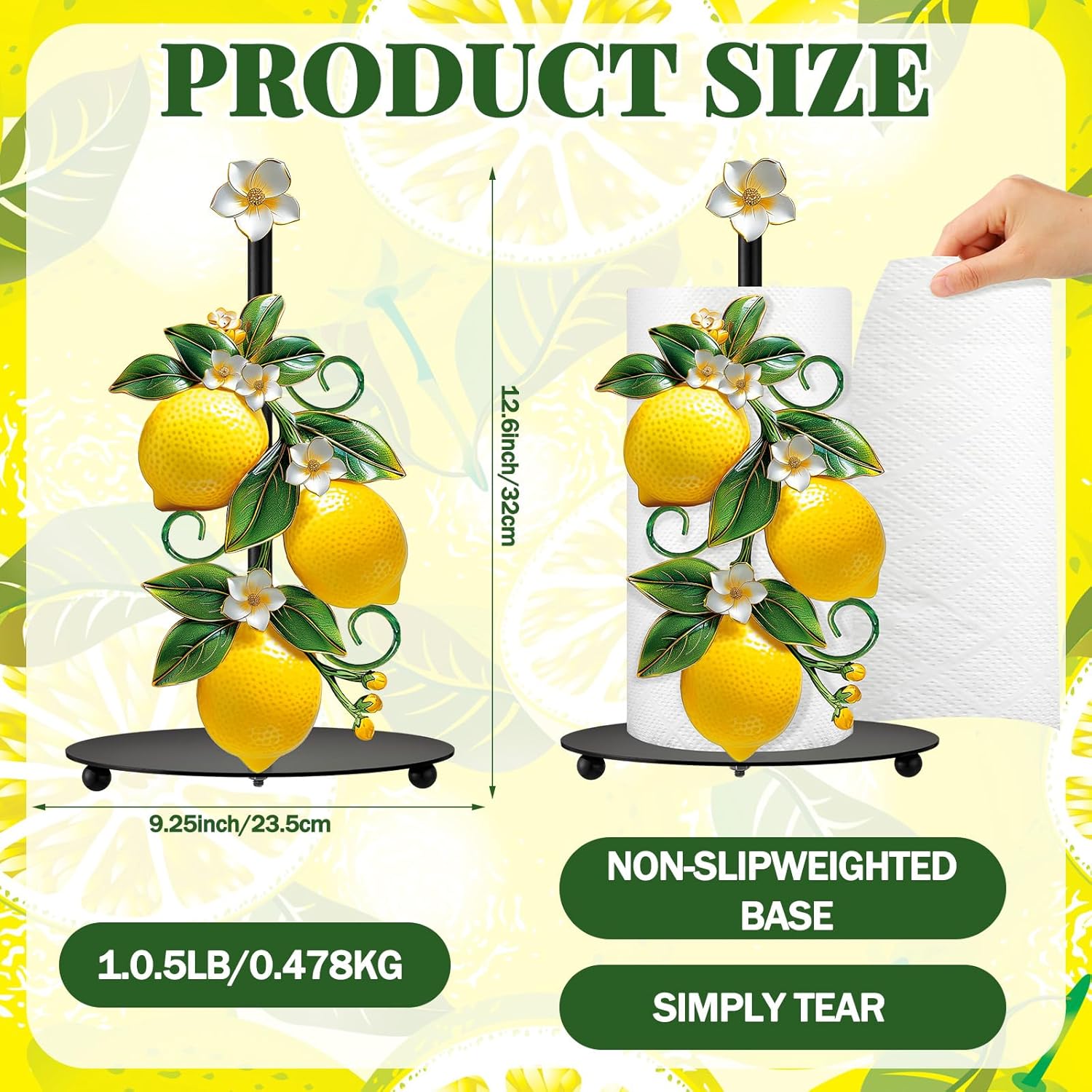 Lemon Blossom Paper Towel Holder, with Round Base Lemon Bathroom Décor Rustic Housewarming Gifts Dispenser Kitchen Paper Holder Stand for Christmas Yellow Countertop Toilet Home Accessories