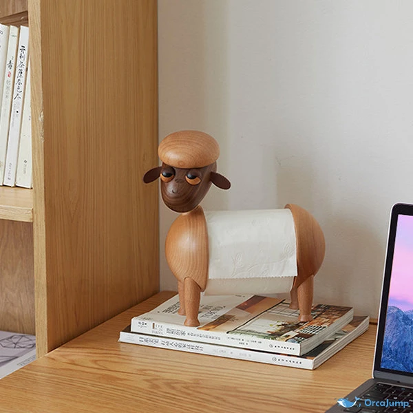  Elegant Sheep Shaped Tissue Holder in High-Quality Beech Wood and Rich Black Walnut Wood