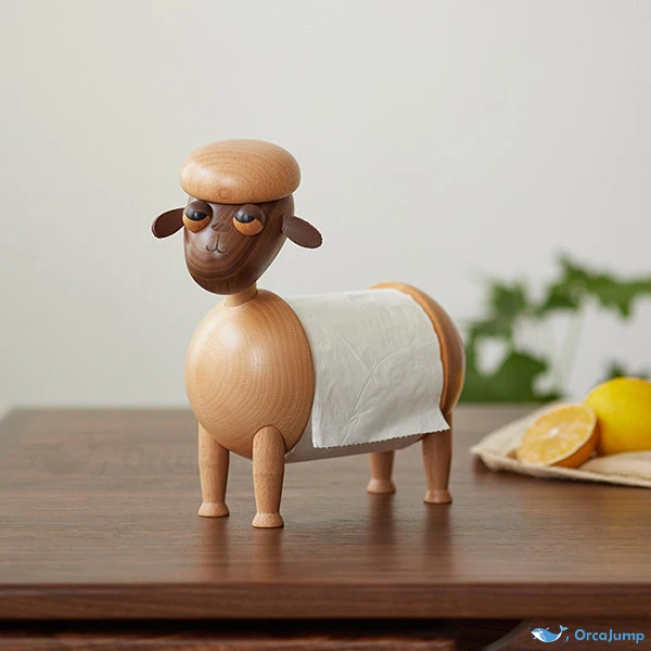  Elegant Sheep Shaped Tissue Holder in High-Quality Beech Wood and Rich Black Walnut Wood