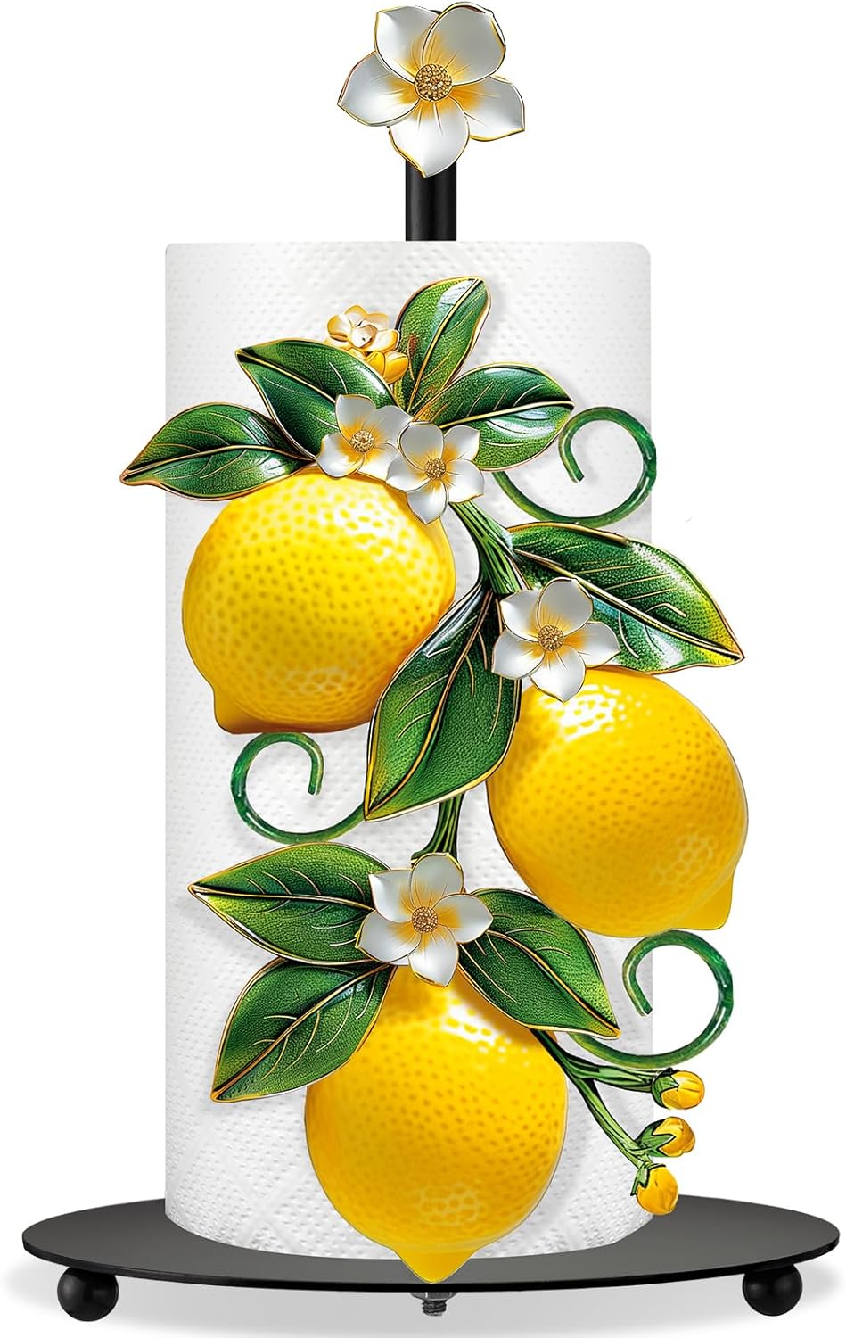 Lemon Blossom Paper Towel Holder, with Round Base Lemon Bathroom Décor Rustic Housewarming Gifts Dispenser Kitchen Paper Holder Stand for Christmas Yellow Countertop Toilet Home Accessories
