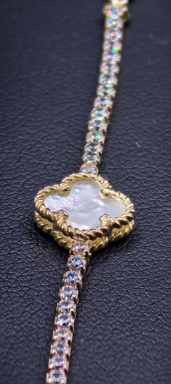 Pulso Tenis con Tréboles (Estilo Van Cleef - 3 Tréboles)