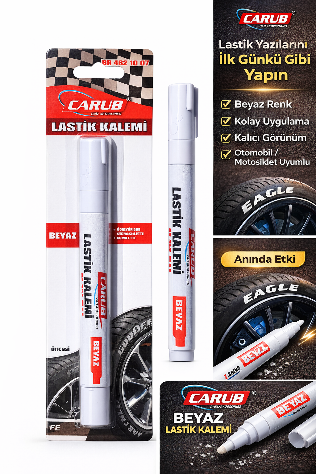 Carub Lastik Yazma Kalemi Beyaz