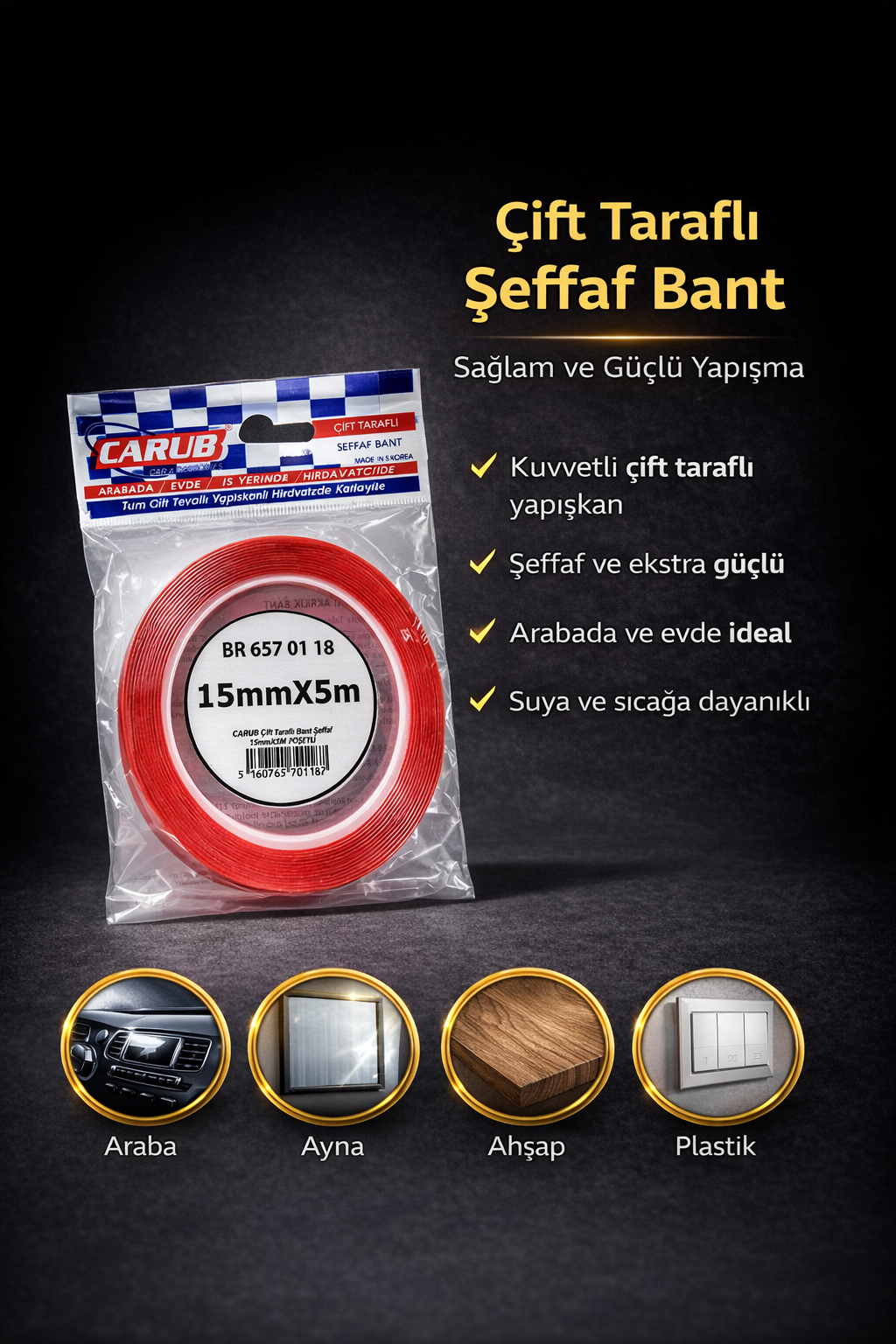 Carub Çift Taraflı Silikonlu Bant