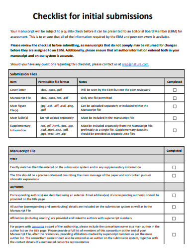 Initial Submission Checklist Template