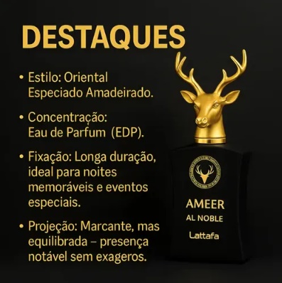 Al Noble Ameer Lattafa 100ml – Perfume Árabe Masculino Intenso, Luxuoso e Marcante