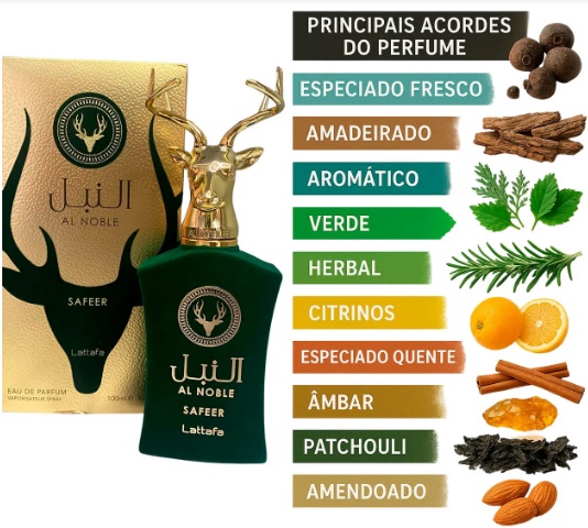 Safeer Al Noble Lattafa 100ml – Perfume Árabe Masculino Elegante, Intenso e Sofisticado
