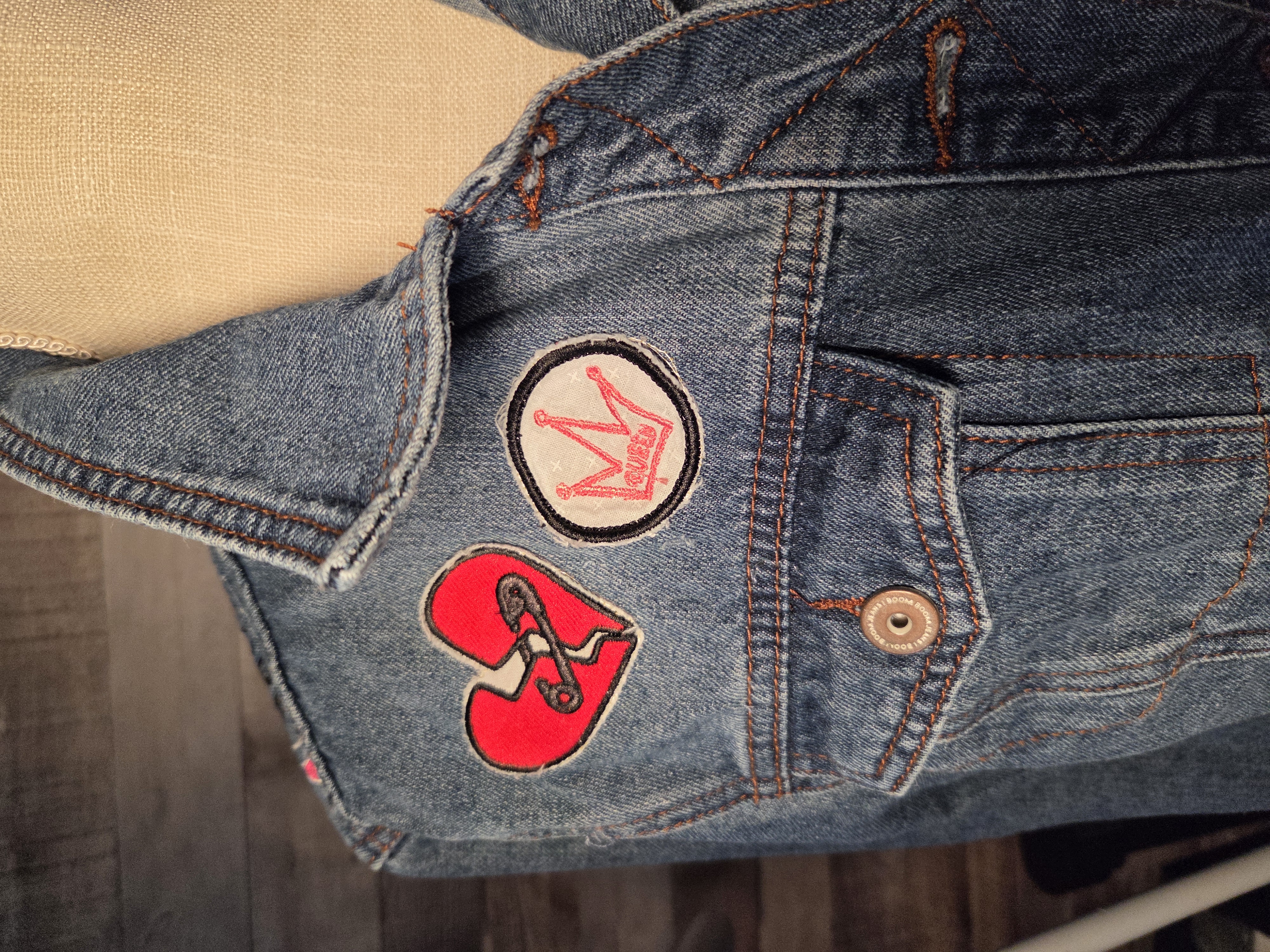 Handcrafted Upcycled Boom Boom Denim Jacket Size XL