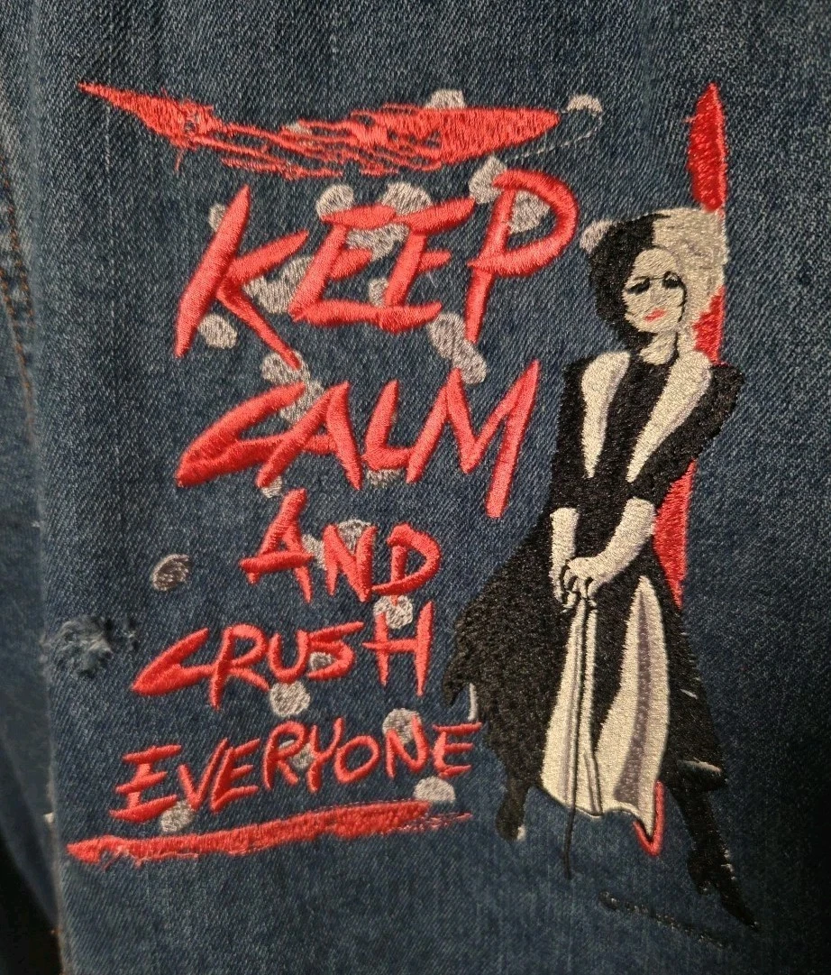 Handcrafted Upcycled Boom Boom Denim Jacket Size XL