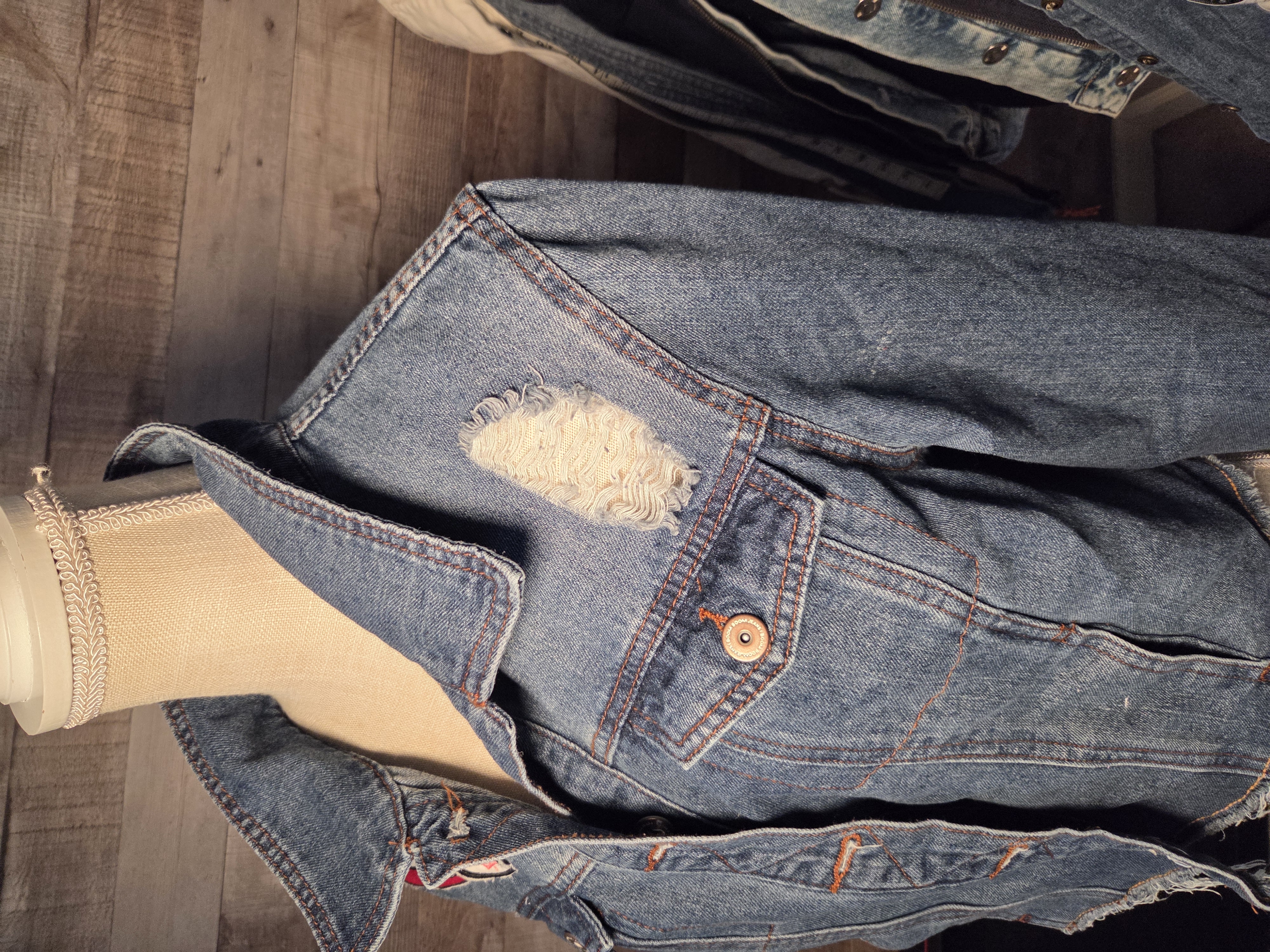 Handcrafted Upcycled Boom Boom Denim Jacket Size XL