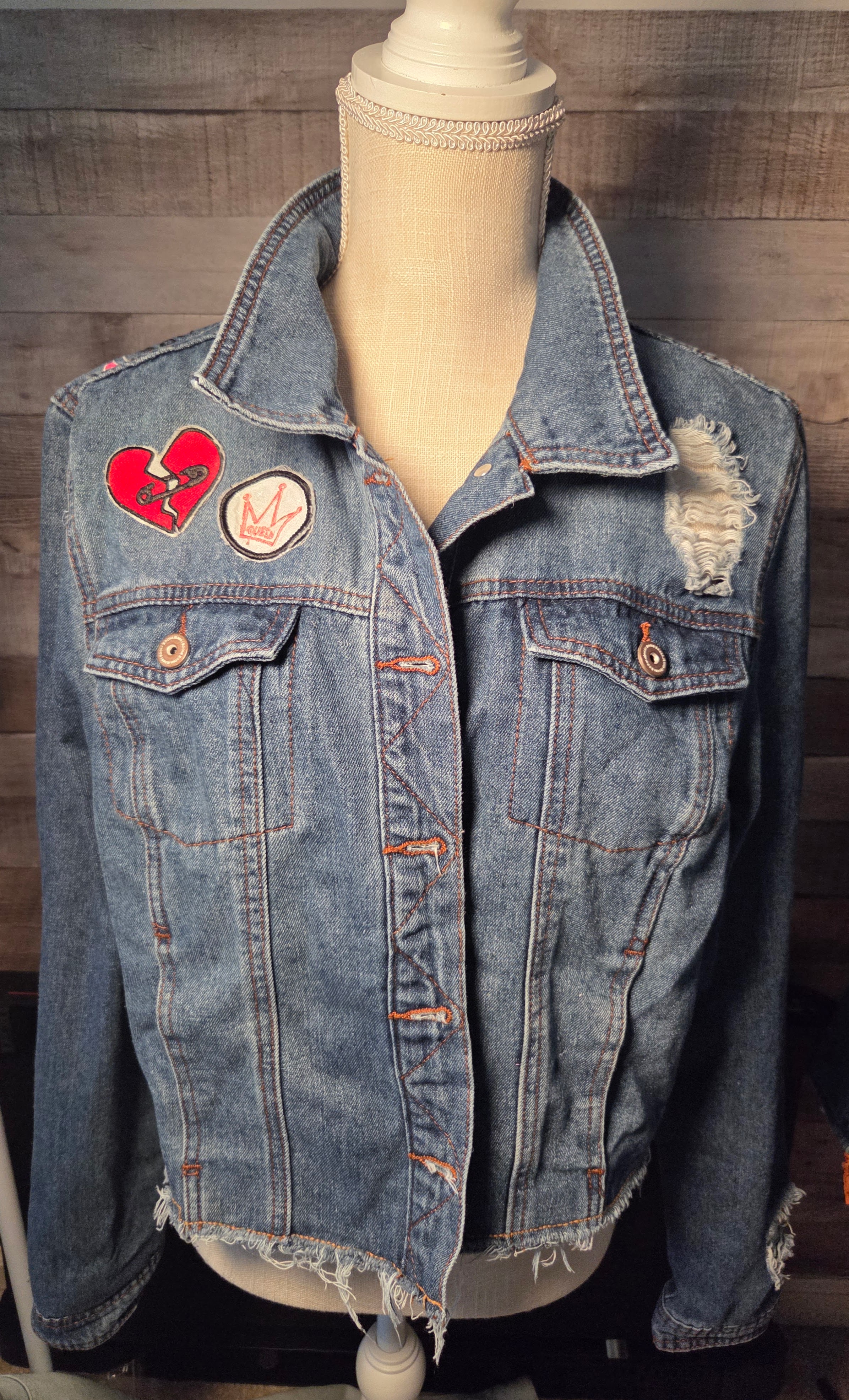 Handcrafted Upcycled Boom Boom Denim Jacket Size XL