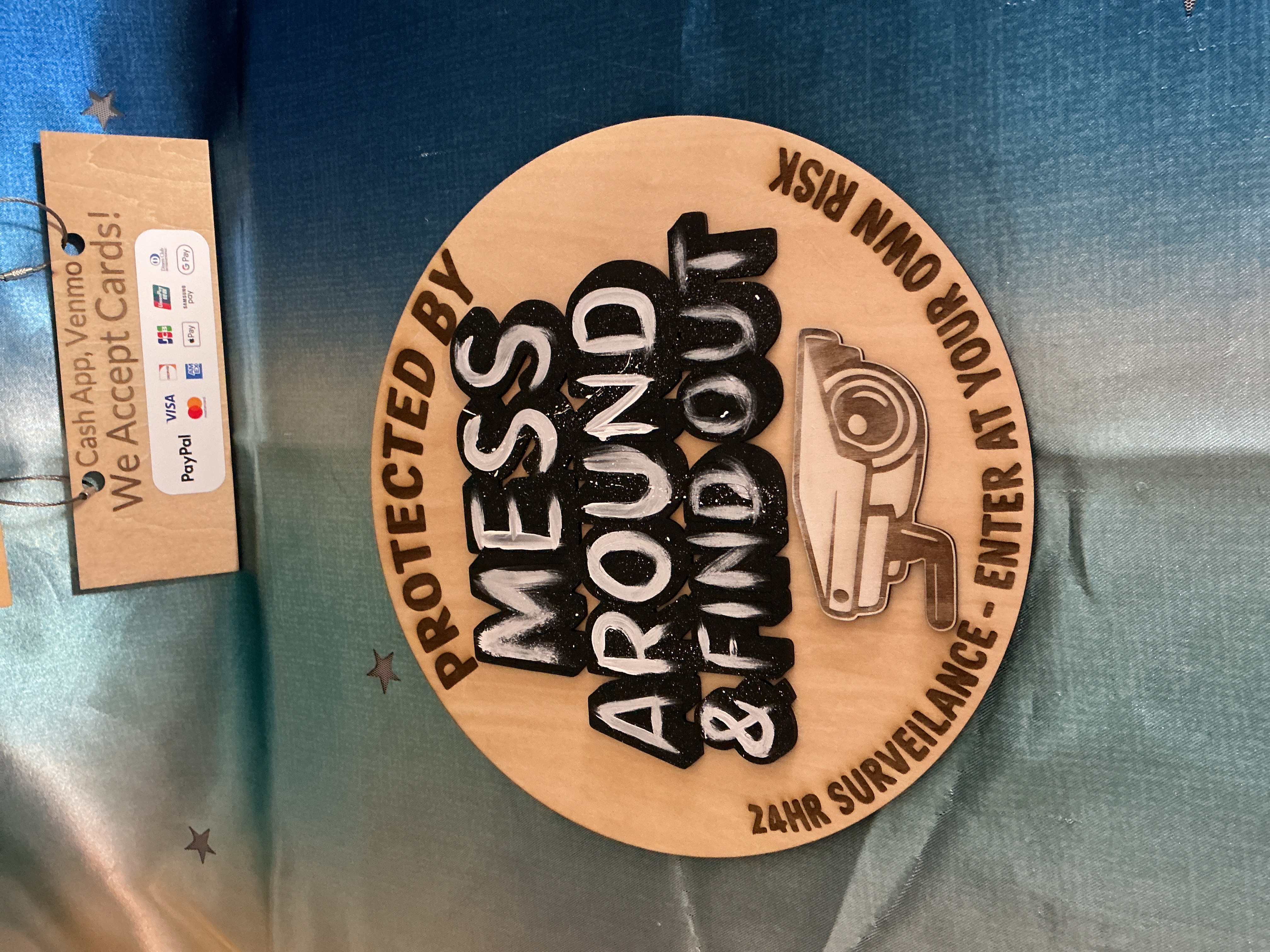 Engraved Wood Surveillance Sign