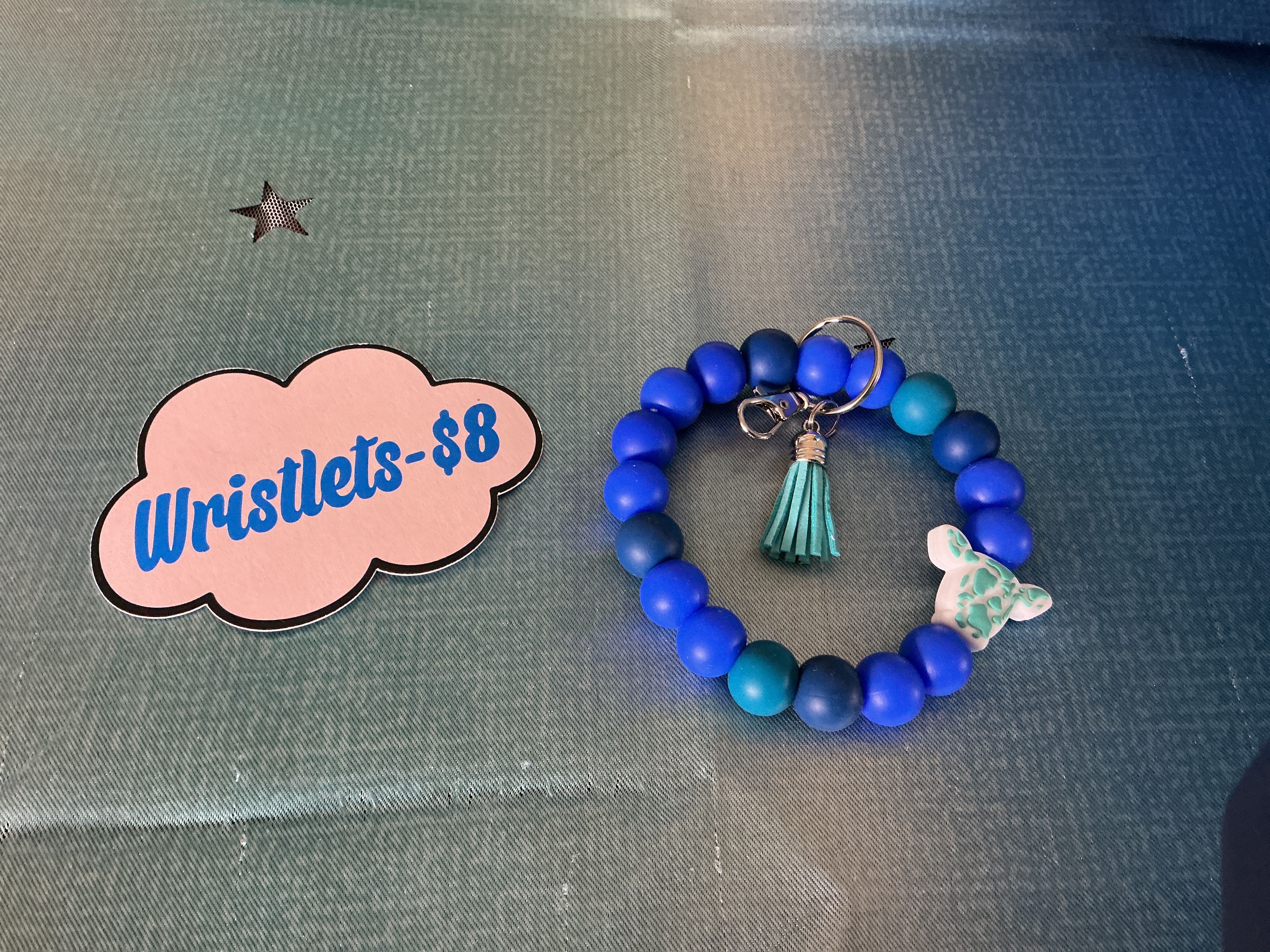 Blue Cow Beaded Wristlet