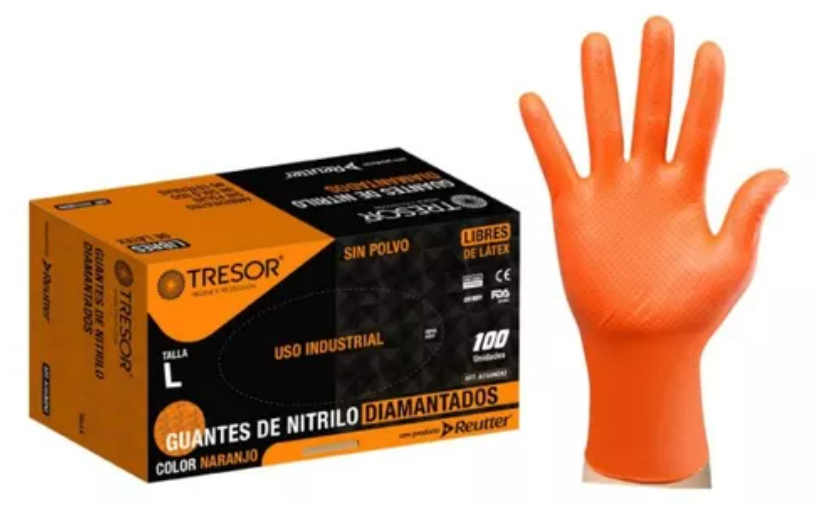 Guantes de Nitrilo Diamantados Naranja