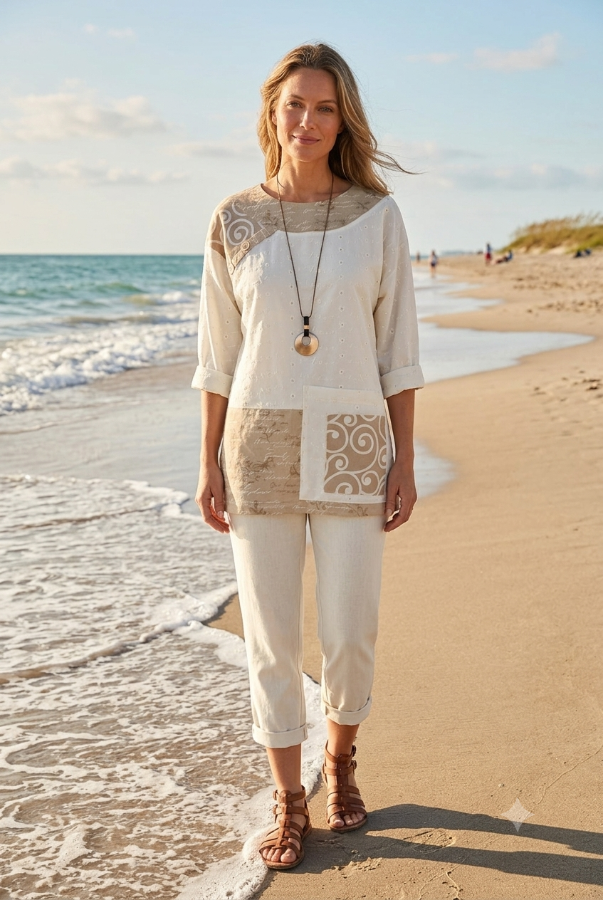 Murano Tunic in Driftwood & Cream