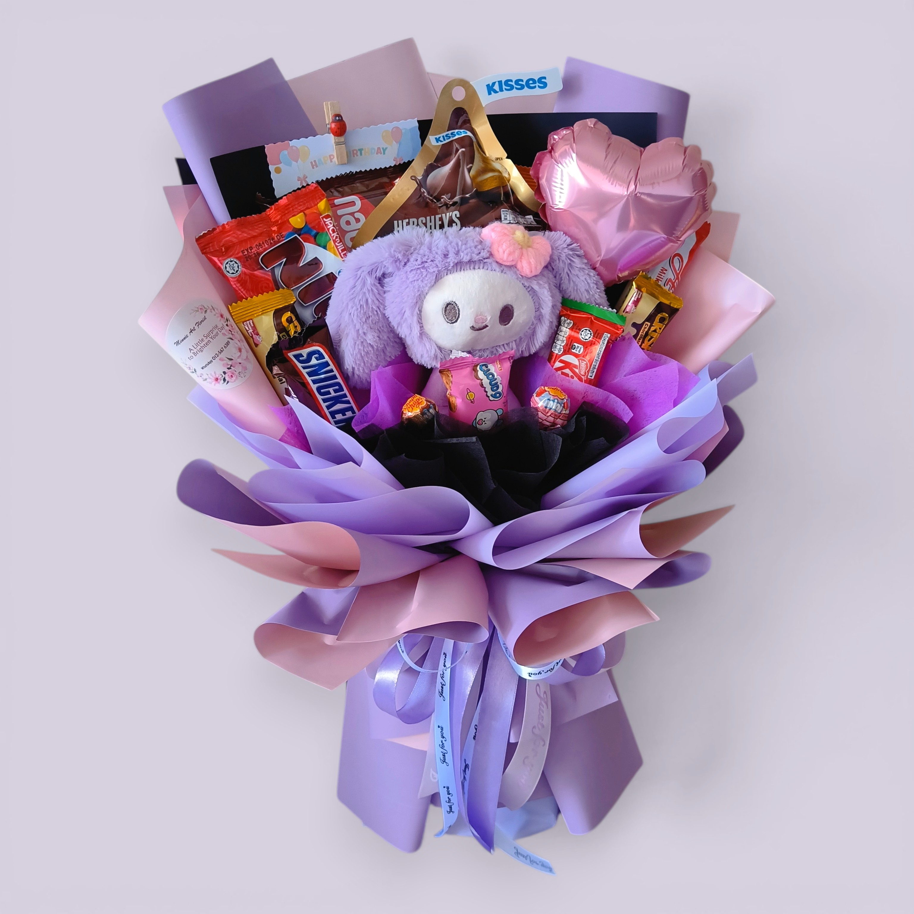 Kids Chocolate Bouquet with Kuromi  Plush Toy RM105 | Birthday Gift Delivery Penang 儿童零食花束 可爱公仔花束