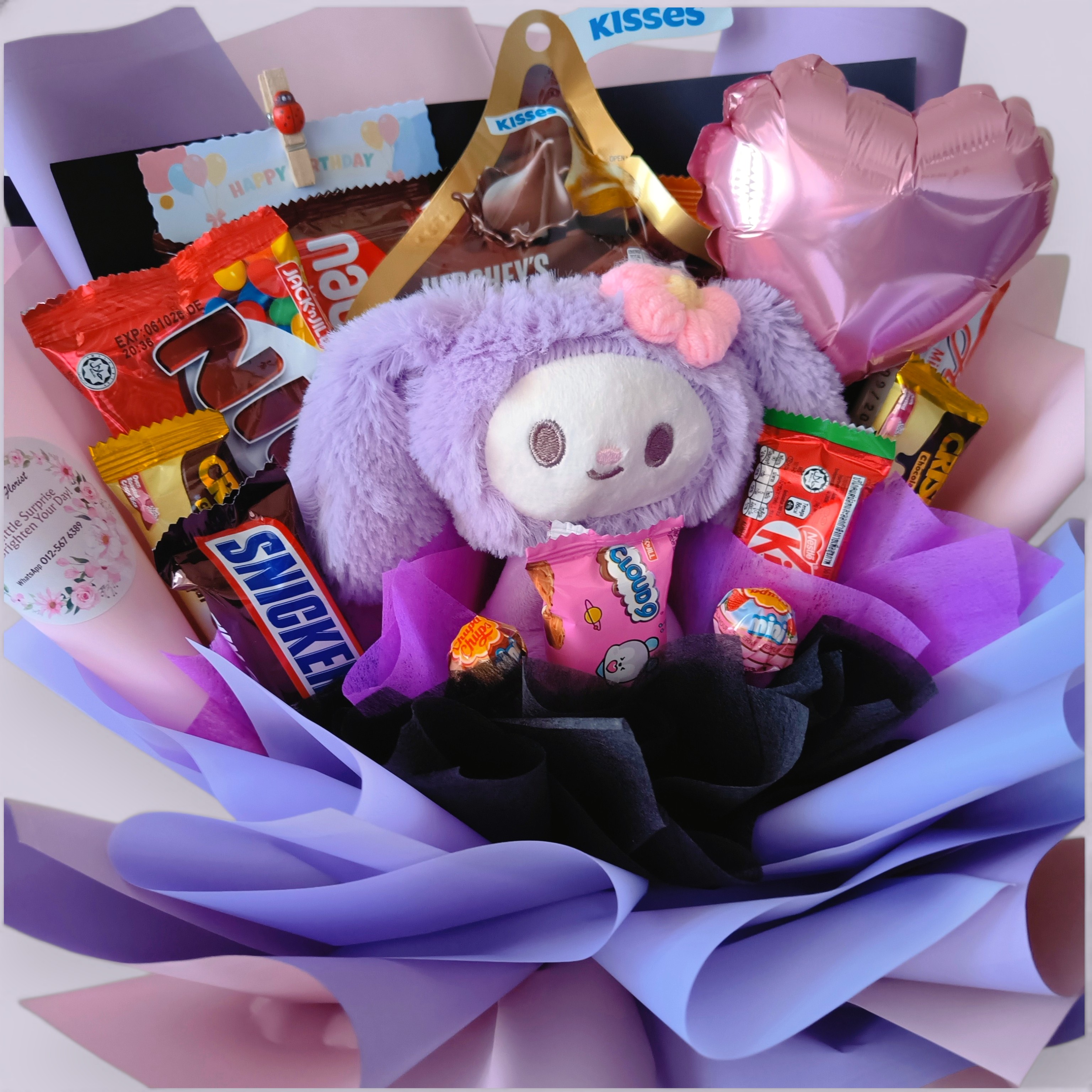 Kids Chocolate Bouquet with Kuromi  Plush Toy RM105 | Birthday Gift Delivery Penang 儿童零食花束 可爱公仔花束