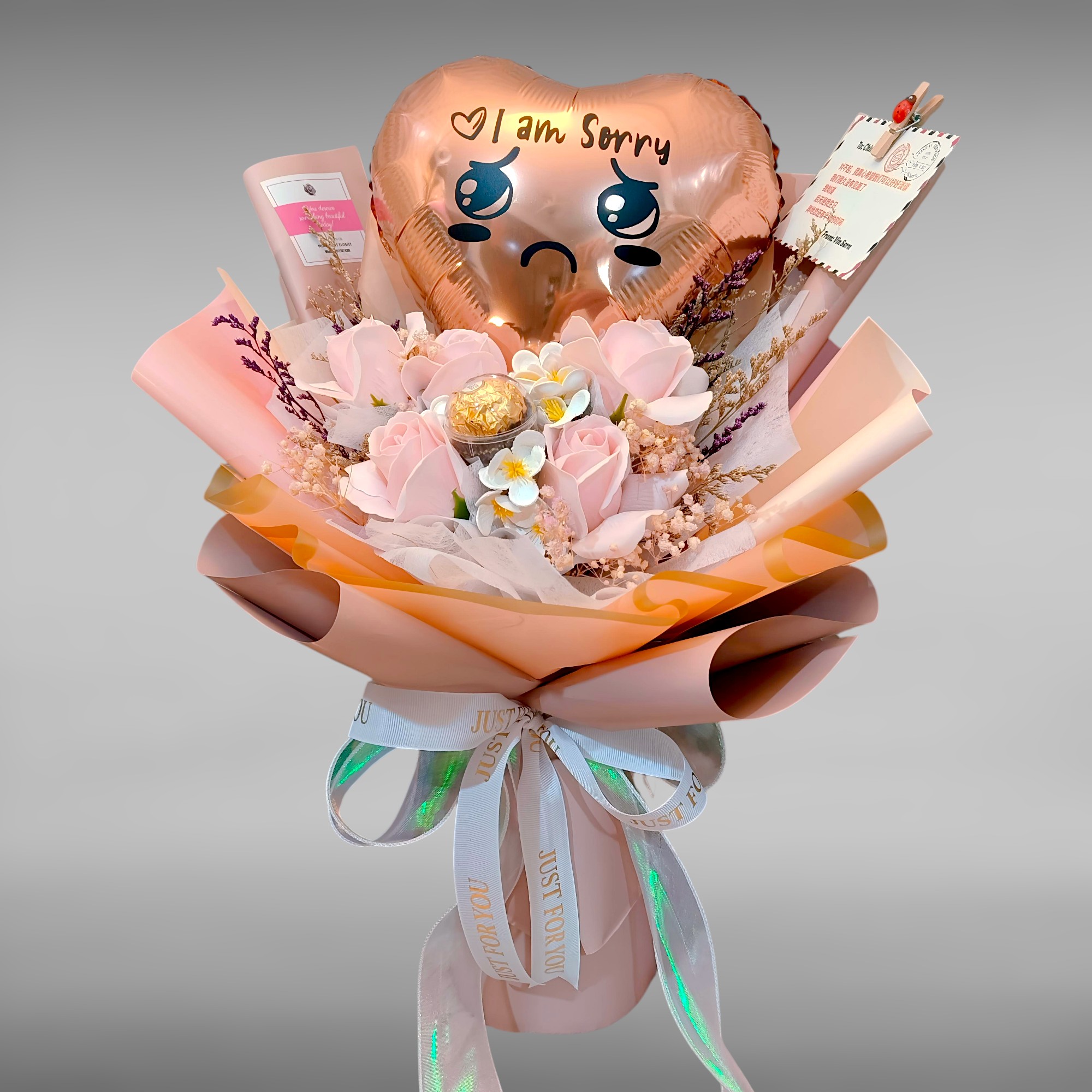 Apology Flower Bouquet RM110 | I’m Sorry Soap Roses with Balloon Penang Same Day Delivery 道歉花束