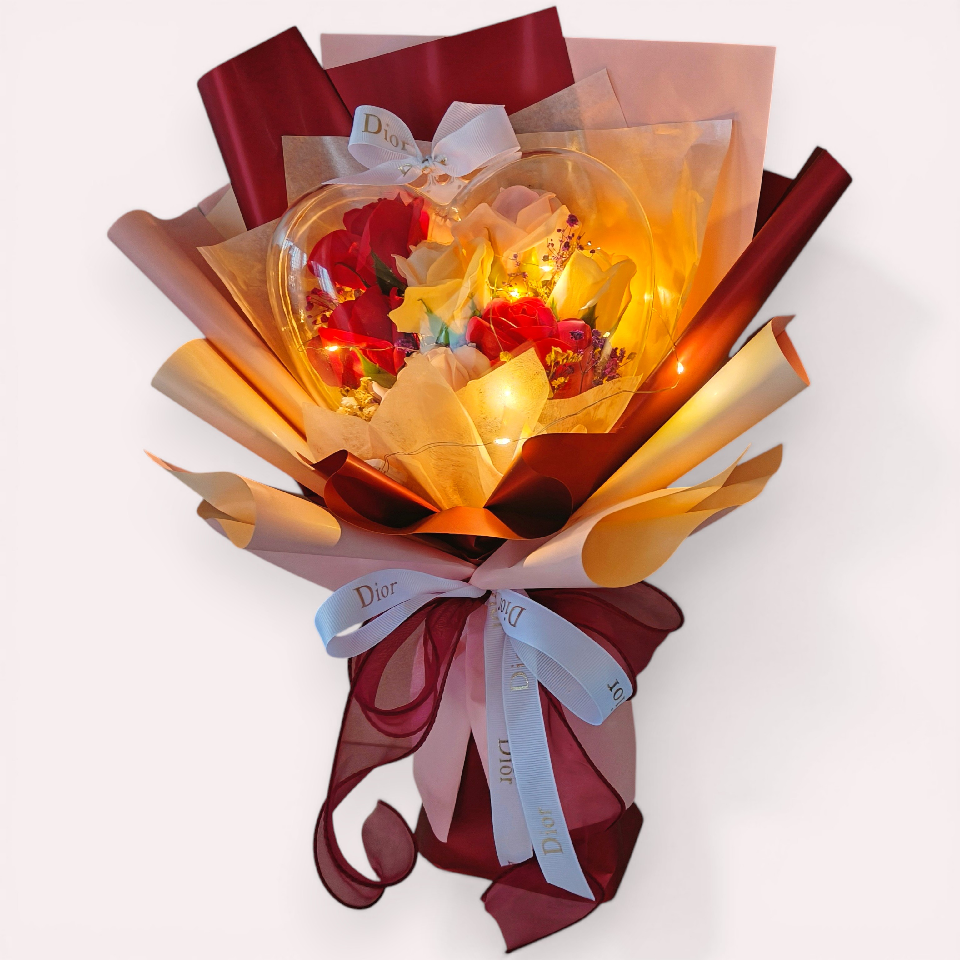 LED Acrylic Heart Flower Bouquet RM160 | Anniversary & Birthday Gift Delivery Penang 发光玫瑰花束 亚克力透明爱心花盒